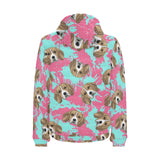 Beagle muzzles turquoise paint splashes pink patte Men's Padded Hooded Jacket
