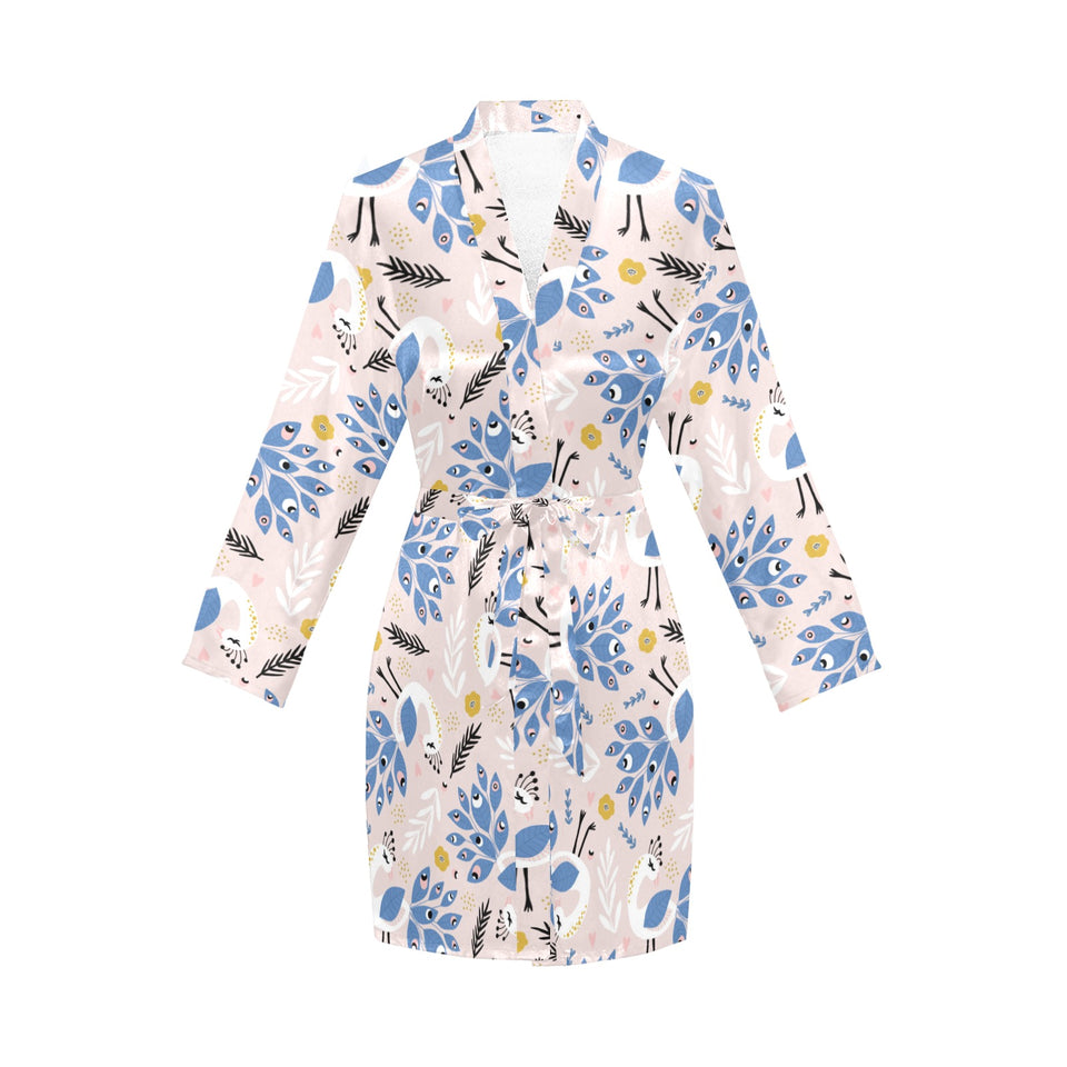 Cute peacock pattern Women's Long Sleeve Belted Night Robe