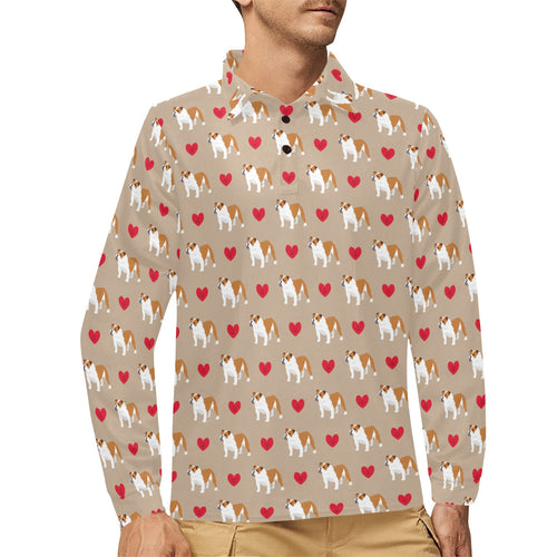 English Bulldog Pattern Print Design 05 Men's Long Sleeve Polo Shirt