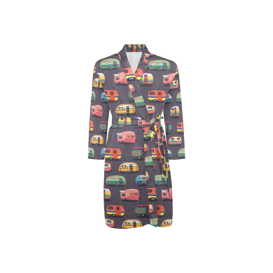 Camper Van Pattern Print Design 02 Men's Long Sleeve Belted Night Robe
