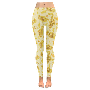 Saxophone cornet pattern yellow background Women's Legging Fulfilled In US