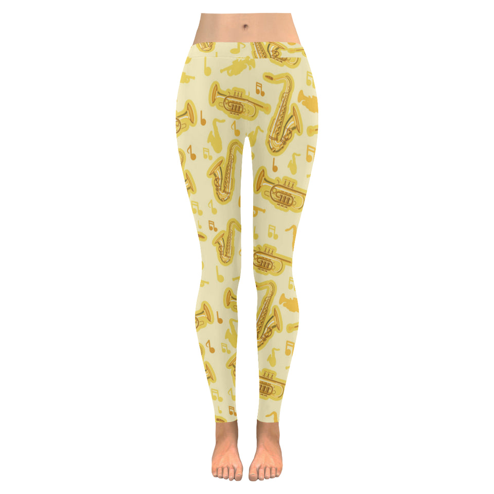 Saxophone cornet pattern yellow background Women's Legging Fulfilled In US