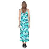 Dolphin sea pattern V-Neck Open Fork Long Dress