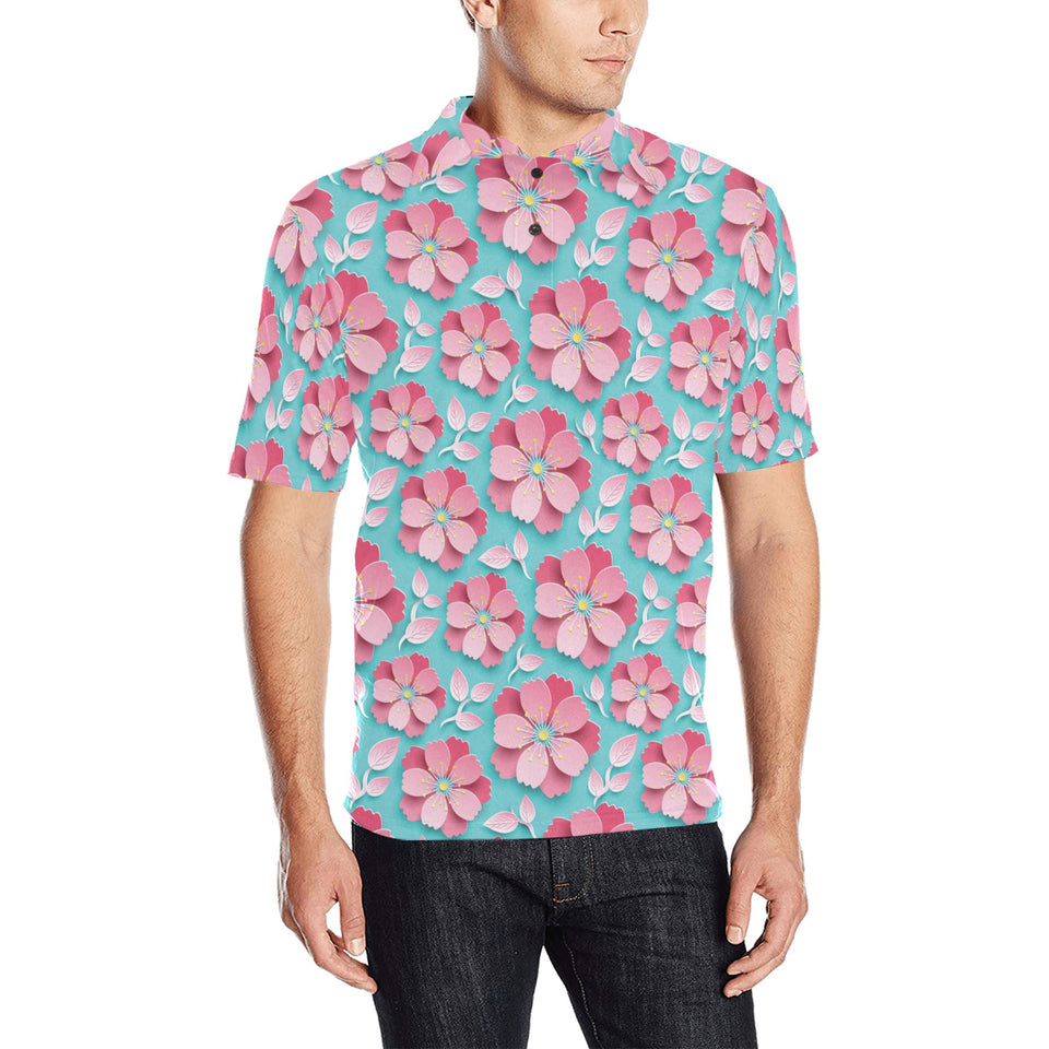 3D sakura cherry blossom pattern Men's All Over Print Polo Shirt