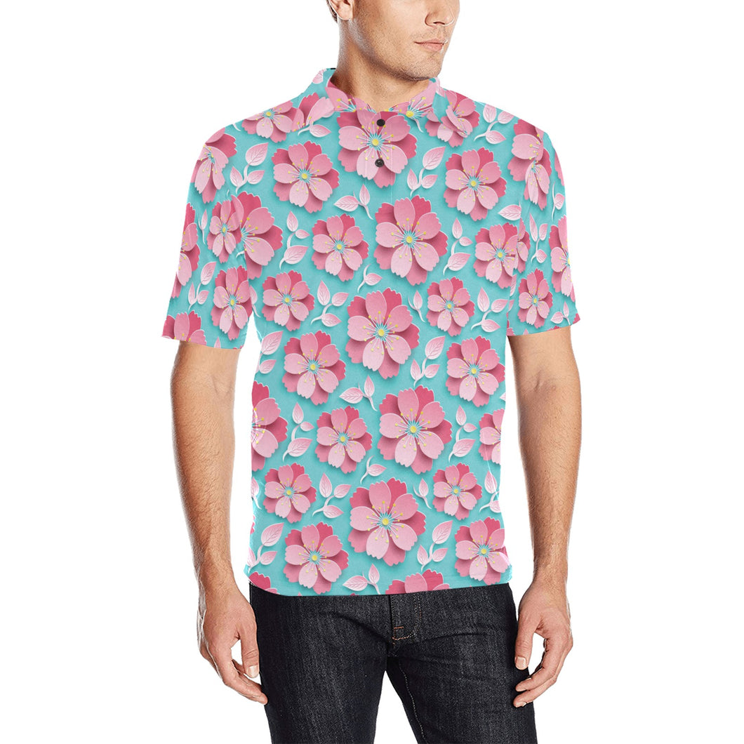 3D sakura cherry blossom pattern Men's All Over Print Polo Shirt