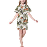 Monkey red hibiscus flower palm leaves floral patt Kids' Boys' Girls' V-Neck Short Pajama Set