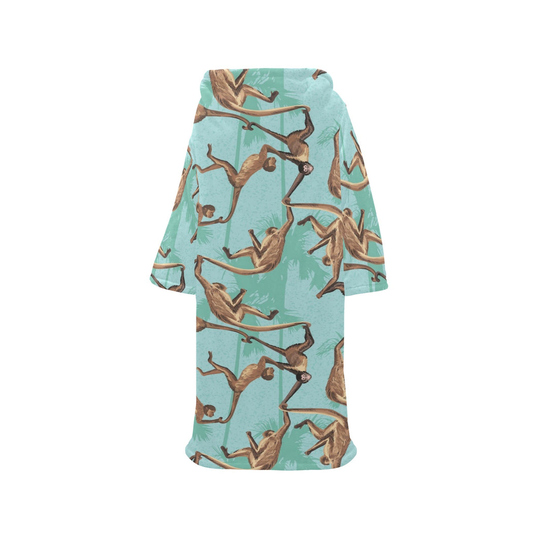 Monkey Palm tree background Blanket Robe with Sleeves