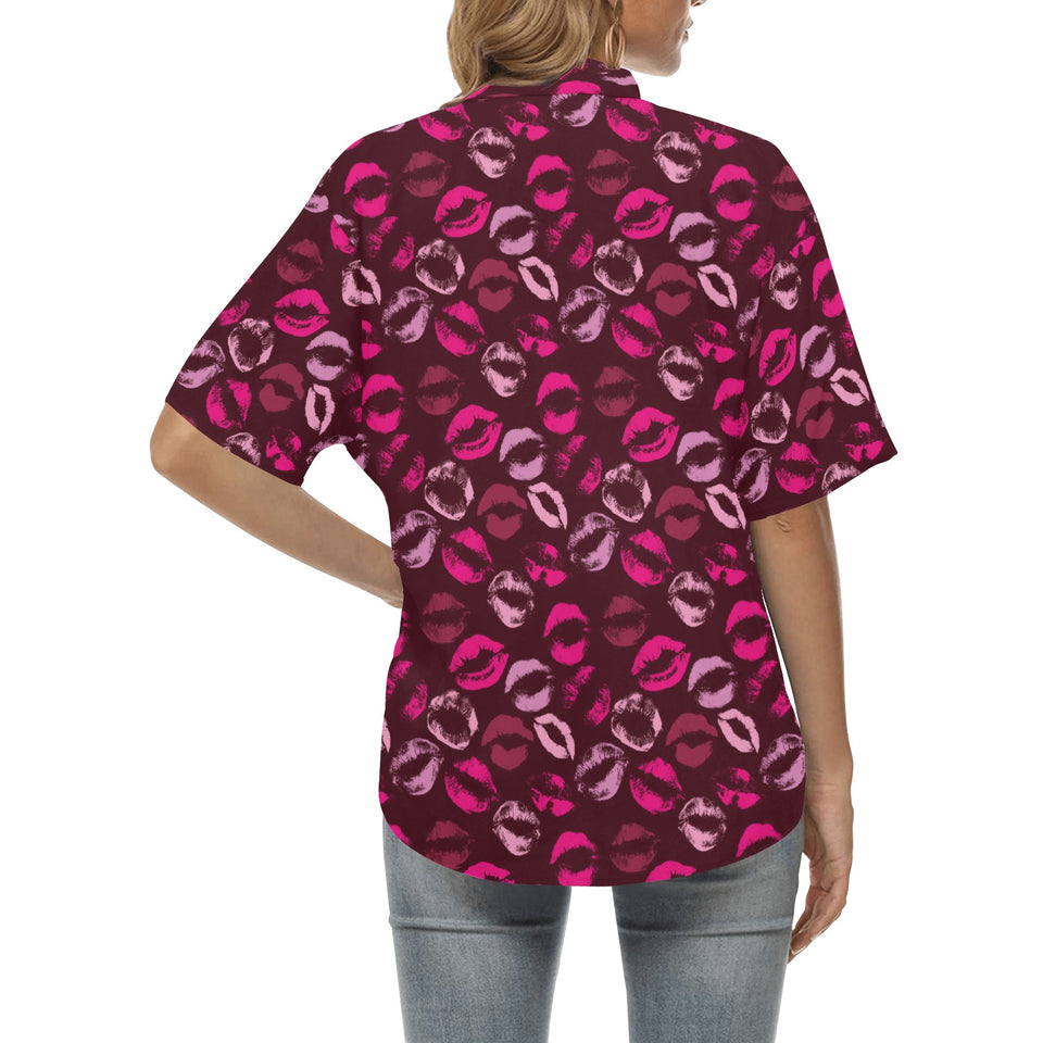 Lips Pattern Print Design 03 Women's All Over Print Hawaiian Shirt
