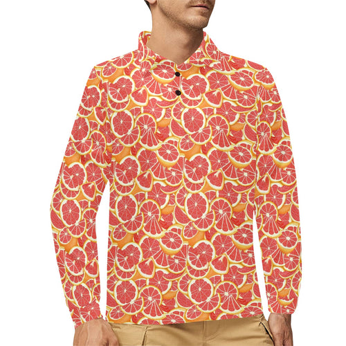 Tropical grapefruit pattern Men's Long Sleeve Polo Shirt