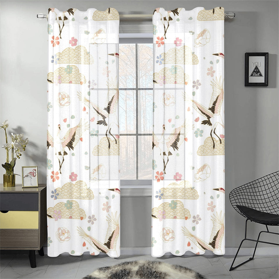 Beautiful Japanese cranes pattern Gauze Curtain