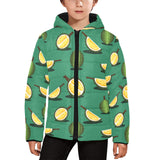Durian pattern green background Kids' Boys' Girls' Padded Hooded Jacket