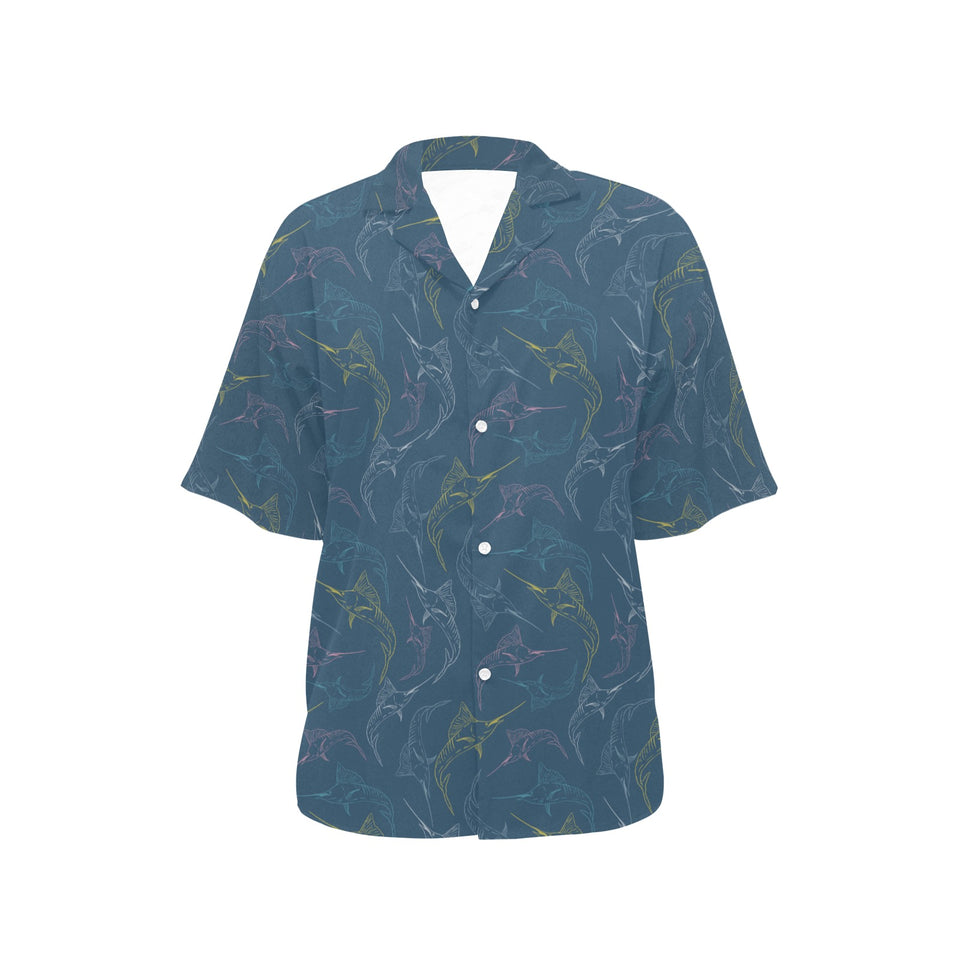 Swordfish Pattern Print Design 02 Women's All Over Print Hawaiian Shirt
