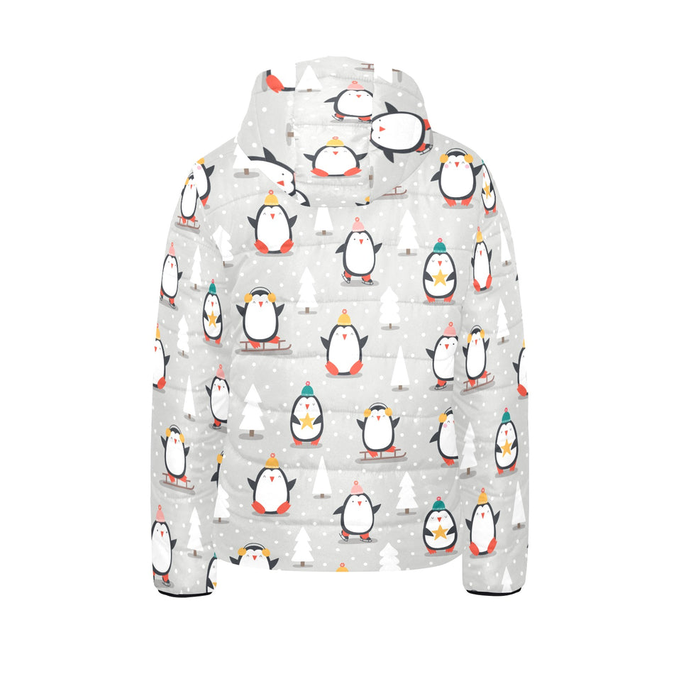 Cute Penguin christmas pattern Kids' Boys' Girls' Padded Hooded Jacket