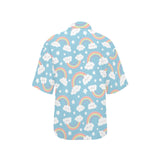 Cute rainbow clound star pattern blue background Women's All Over Print Hawaiian Shirt