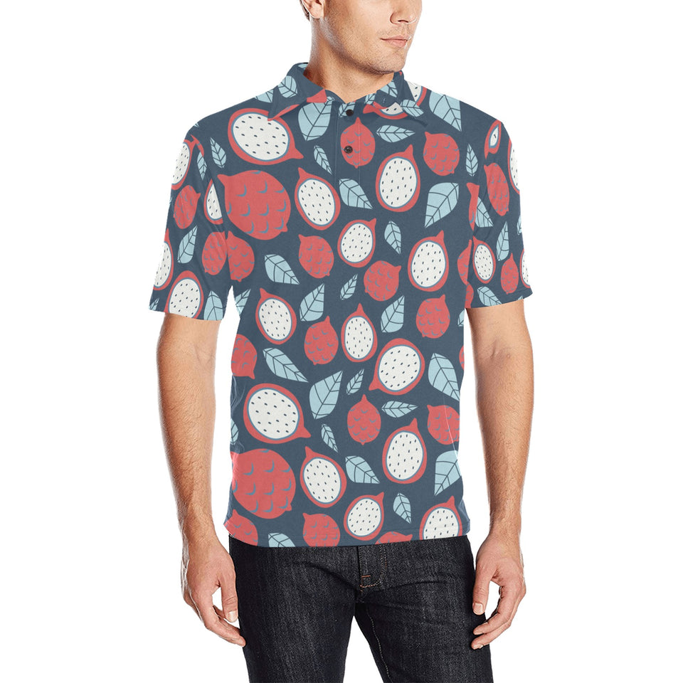 dragon fruits dark blue background Men's All Over Print Polo Shirt