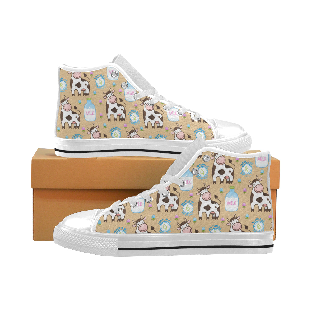 Cow bottle of milk pattern Men's High Top Canvas Shoes White