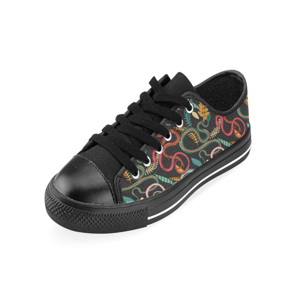 Colorful snake plant pattern Men's Low Top Canvas Shoes Black