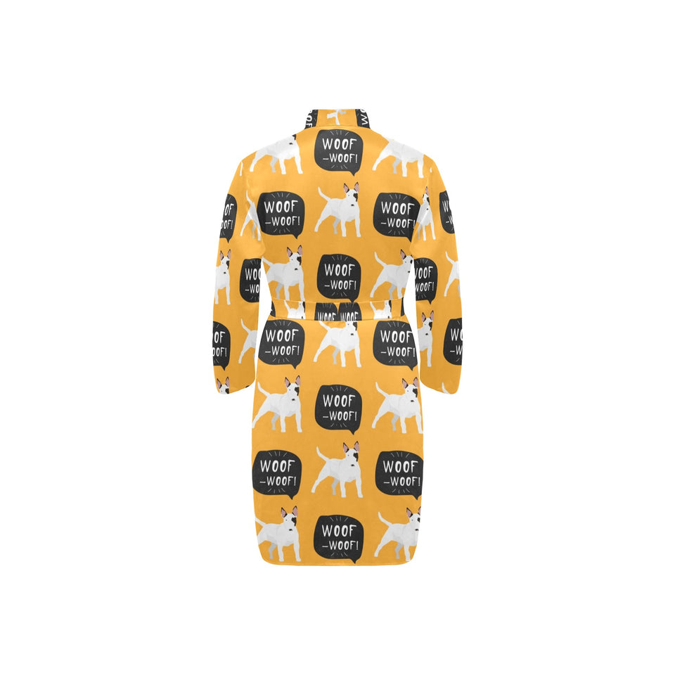 Bull Terrier Pattern Print Design 03 Men's Long Sleeve Belted Night Robe