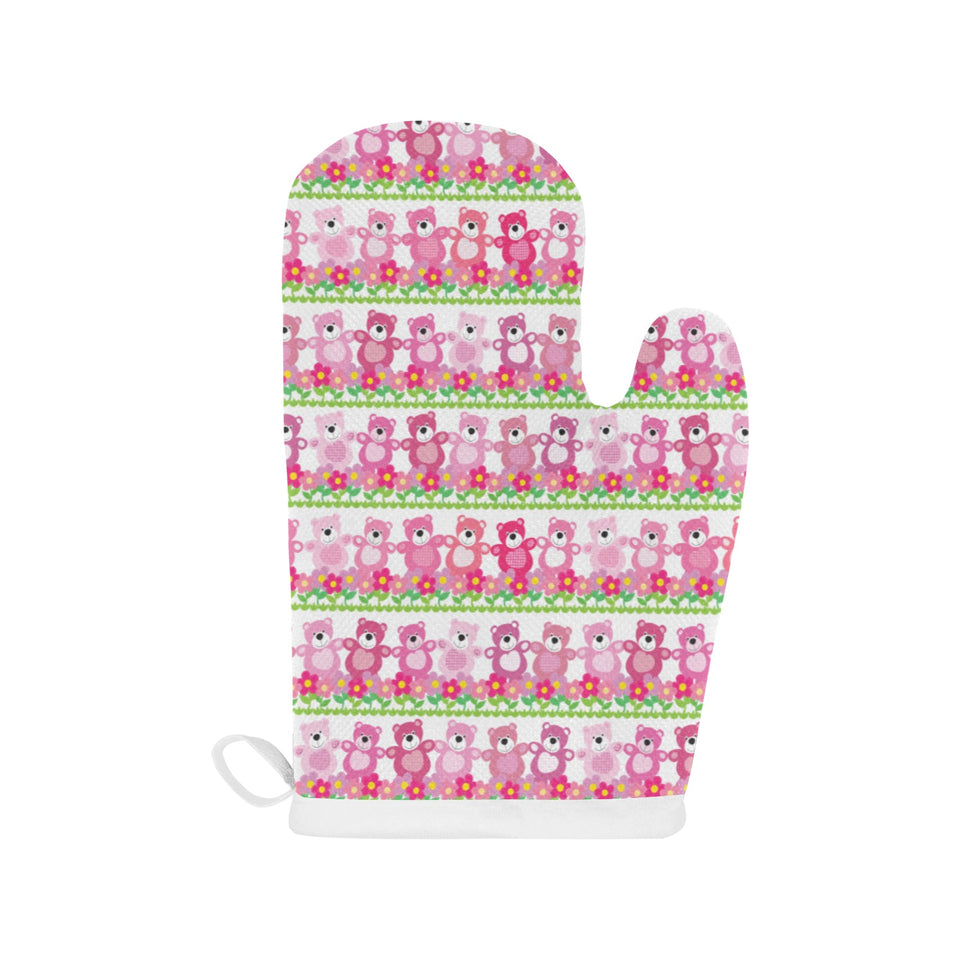 Teddy Bear Pattern Print Design 04 Heat Resistant Oven Mitts