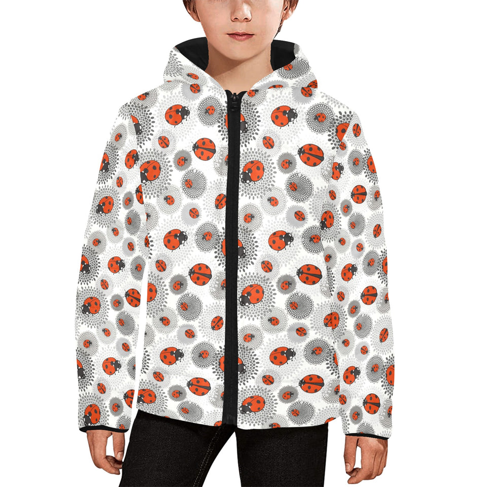 Ladybug Pattern Print Design 05 Kids' Boys' Girls' Padded Hooded Jacket