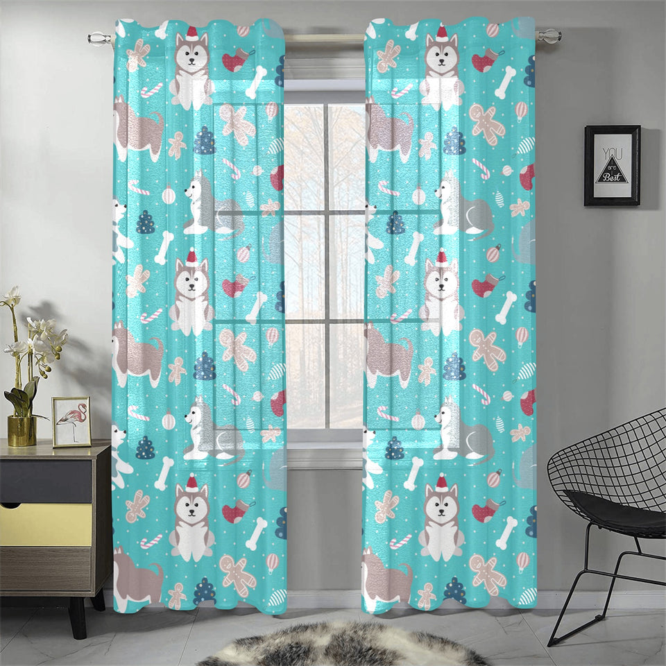 Christmas cute siberian husky puppie pattern Gauze Curtain