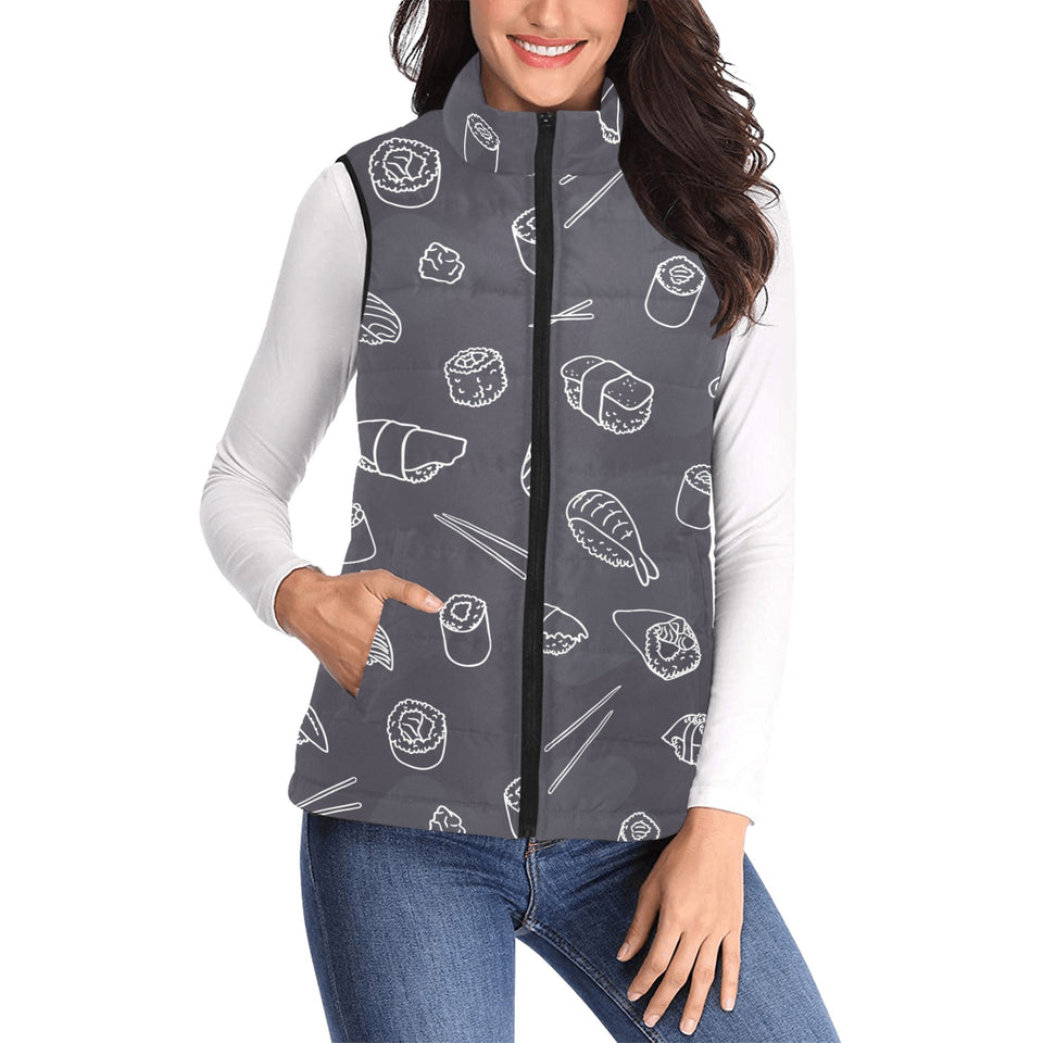 sushi pattern black background Women's Padded Vest