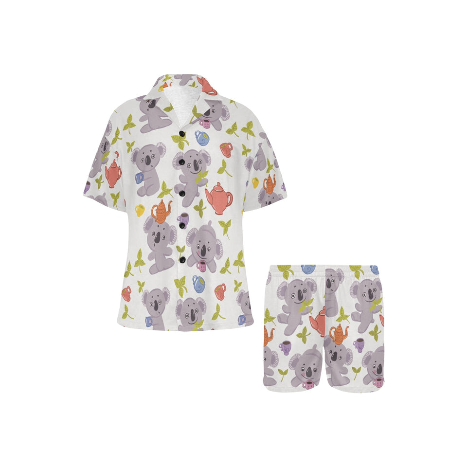 Cute koalas teapots tea Women's V-Neck Short Pajama Set
