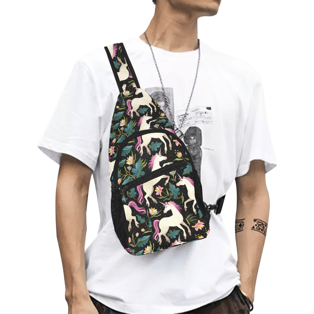 Unicorns forest background All Over Print Chest Bag