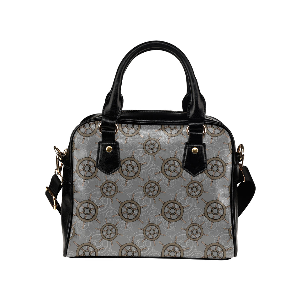 nautical wood steering wheel pattern Shoulder Handbag