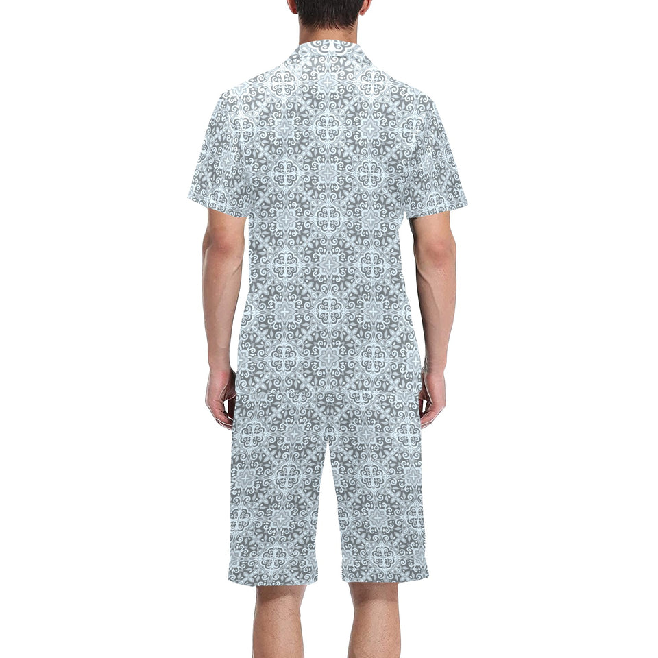 Traditional indian element pattern Men's V-Neck Short Pajama Set