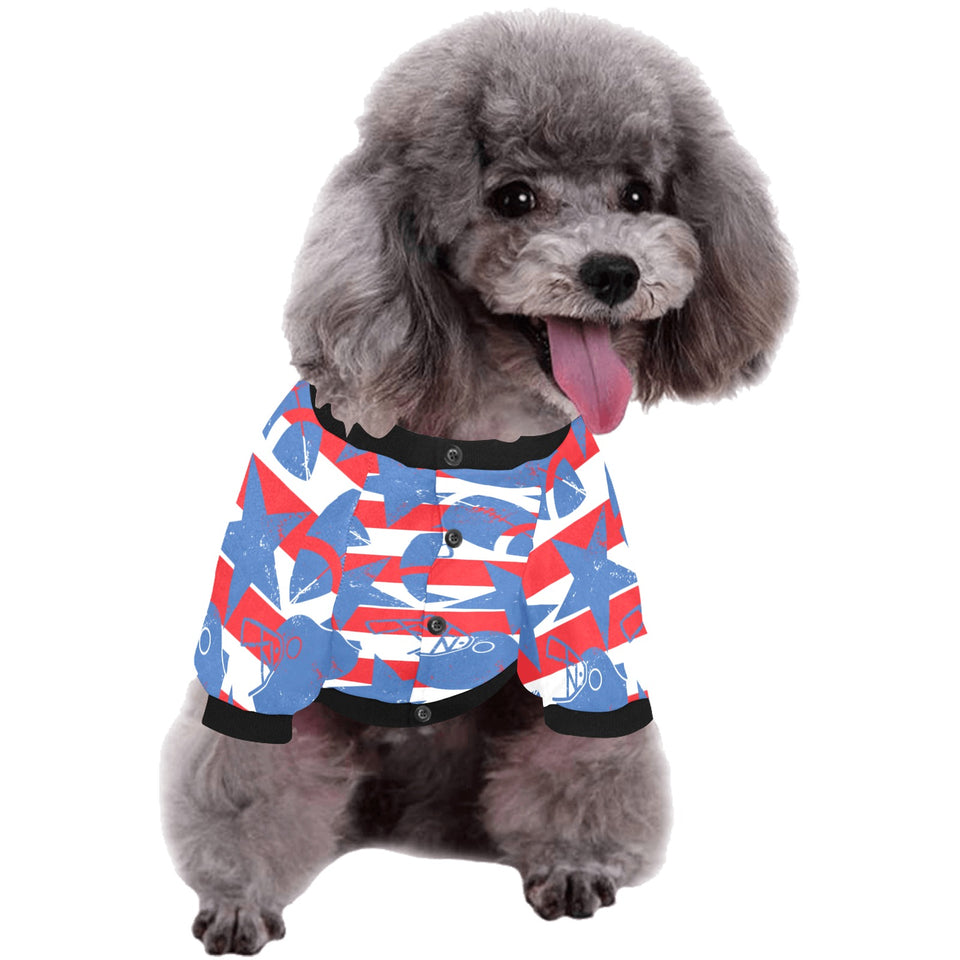 American football ball star stripes pattern All Over Print Pet Dog Round Neck Fuzzy Shirt