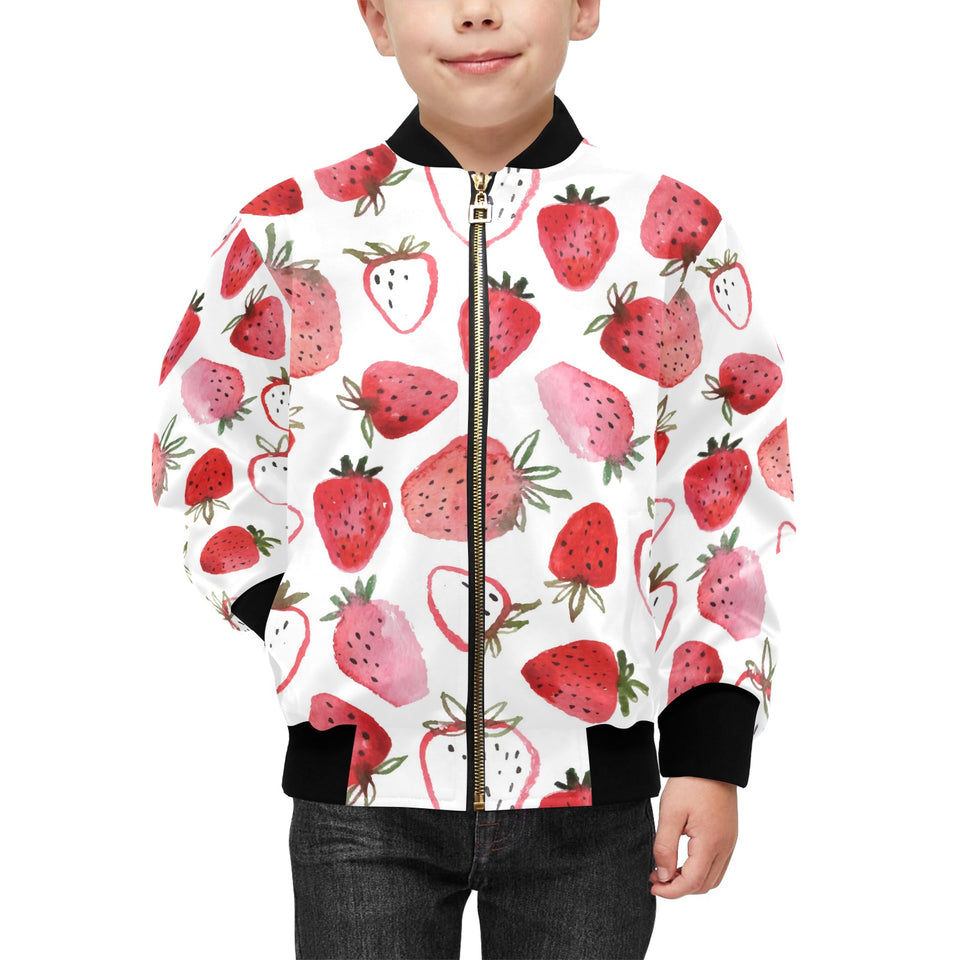 watercolor hand drawn beautiful strawberry pattern Kids' Boys' Girls' Bomber Jacket