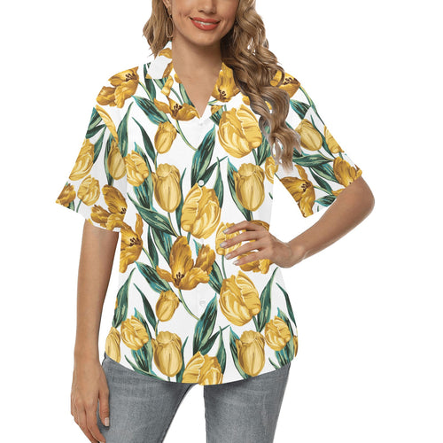 yellow tulips pattern Women's All Over Print Hawaiian Shirt