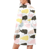 Whale dot pattern Women's Long Sleeve Belted Night Robe