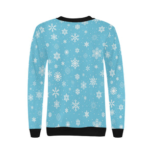 Snowflake pattern blue background Women's Crew Neck Sweatshirt