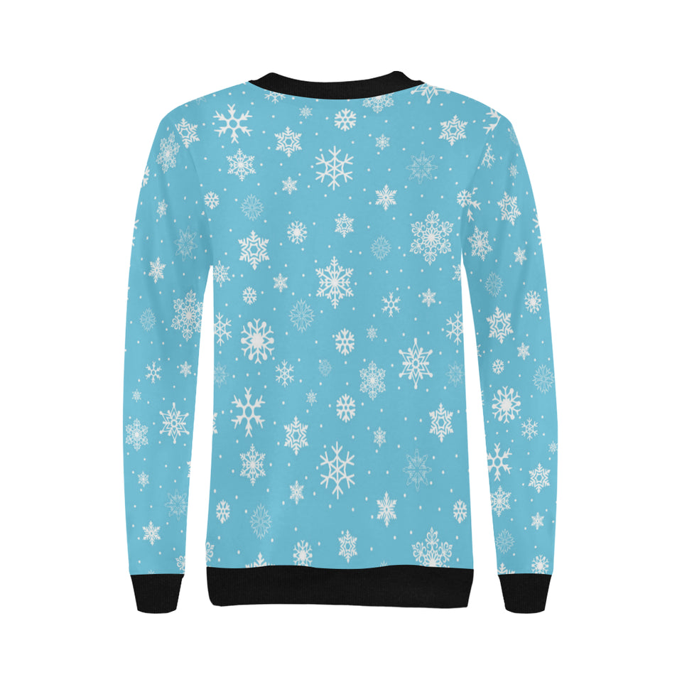 Snowflake pattern blue background Women's Crew Neck Sweatshirt