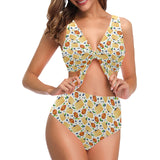 Pancake Pattern Print Design 02 Chest Bowknot High Waisted Bikini Swimsuit