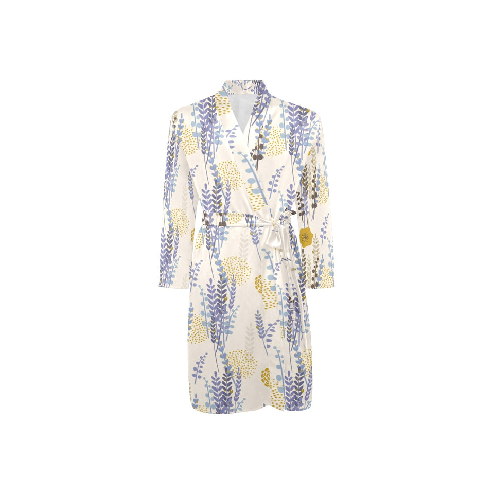 Lavender modern pattern blackground Men's Long Sleeve Belted Night Robe