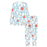 Bowling ball bowling pins blue blackground Women's All Over Print Pajama Set