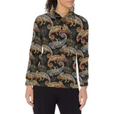 Chameleon lizard tropical leaves palm tree Women's Long Sleeve Polo Shirt