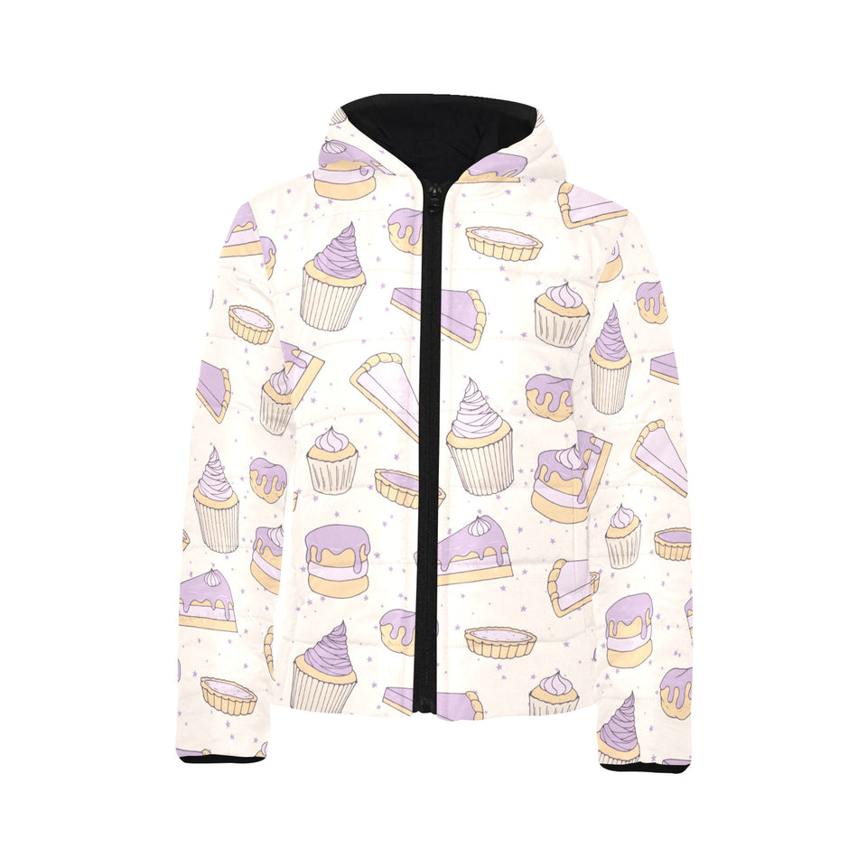 Cakes pies tarts muffins and eclairs purple bluebe Kids' Boys' Girls' Padded Hooded Jacket