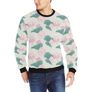 Pink lotus waterlily leaves pattern Men's Crew Neck Sweatshirt