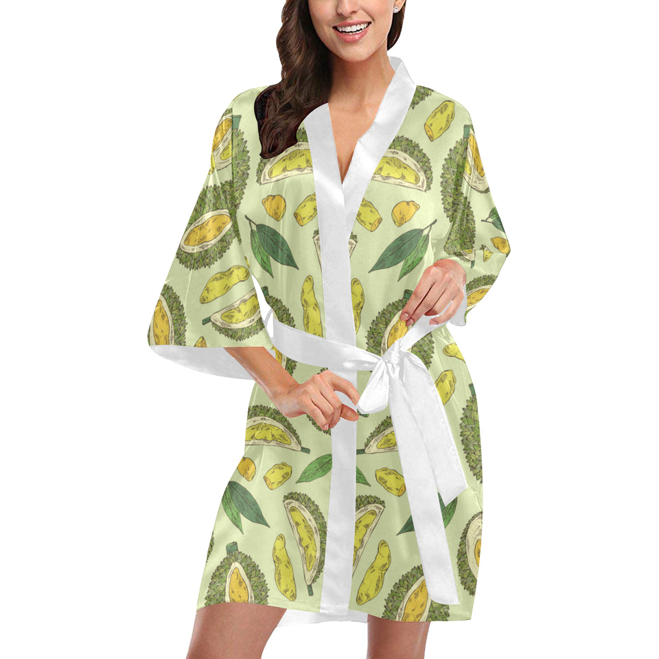 Durian leaves pattern background Women's Short Kimono Robe