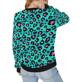 Green leopard skin print pattern Women's Crew Neck Sweatshirt