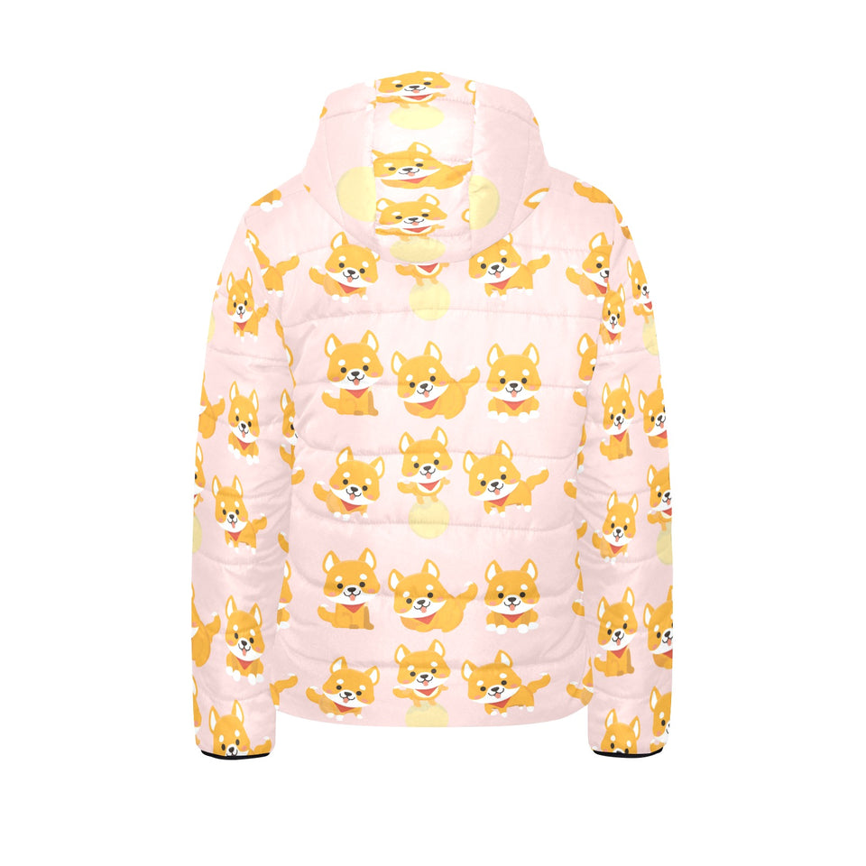 Cute shiba inu dog pattern Kids' Boys' Girls' Padded Hooded Jacket