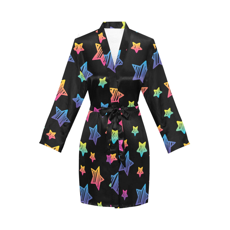 Colorful star pattern Women's Long Sleeve Belted Night Robe
