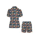 Camper Van Pattern Print Design 05 Women's V-Neck Short Pajama Set