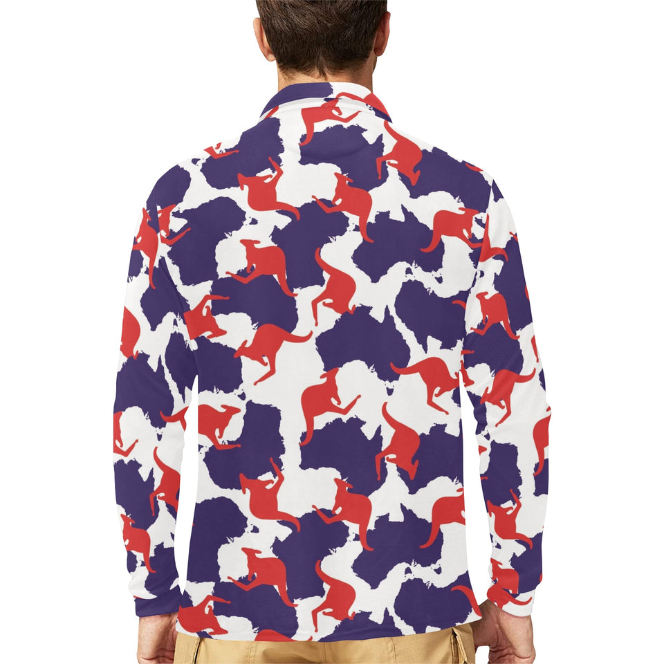 Kangaroo Australian pattern Men's Long Sleeve Polo Shirt