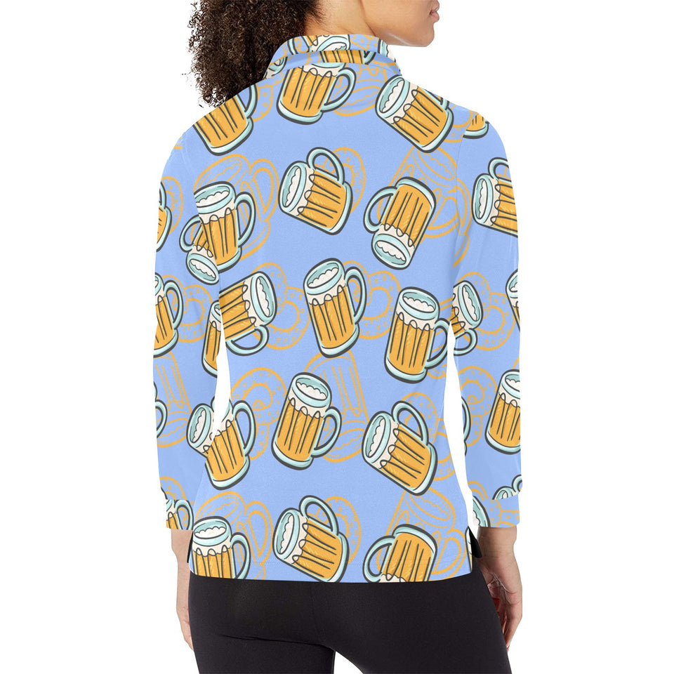 Beer pattern Women's Long Sleeve Polo Shirt
