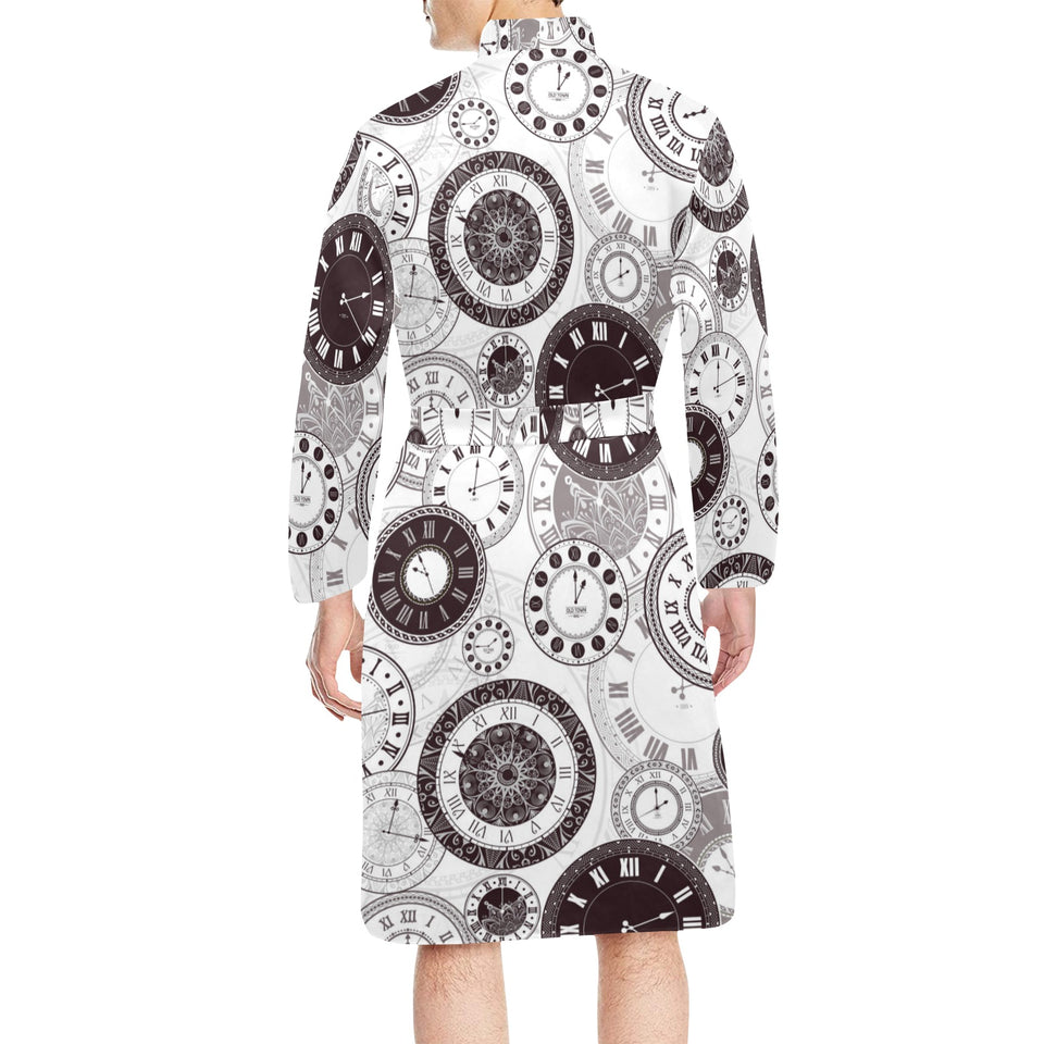 Classic vintage clock pattern Men's Long Sleeve Belted Night Robe